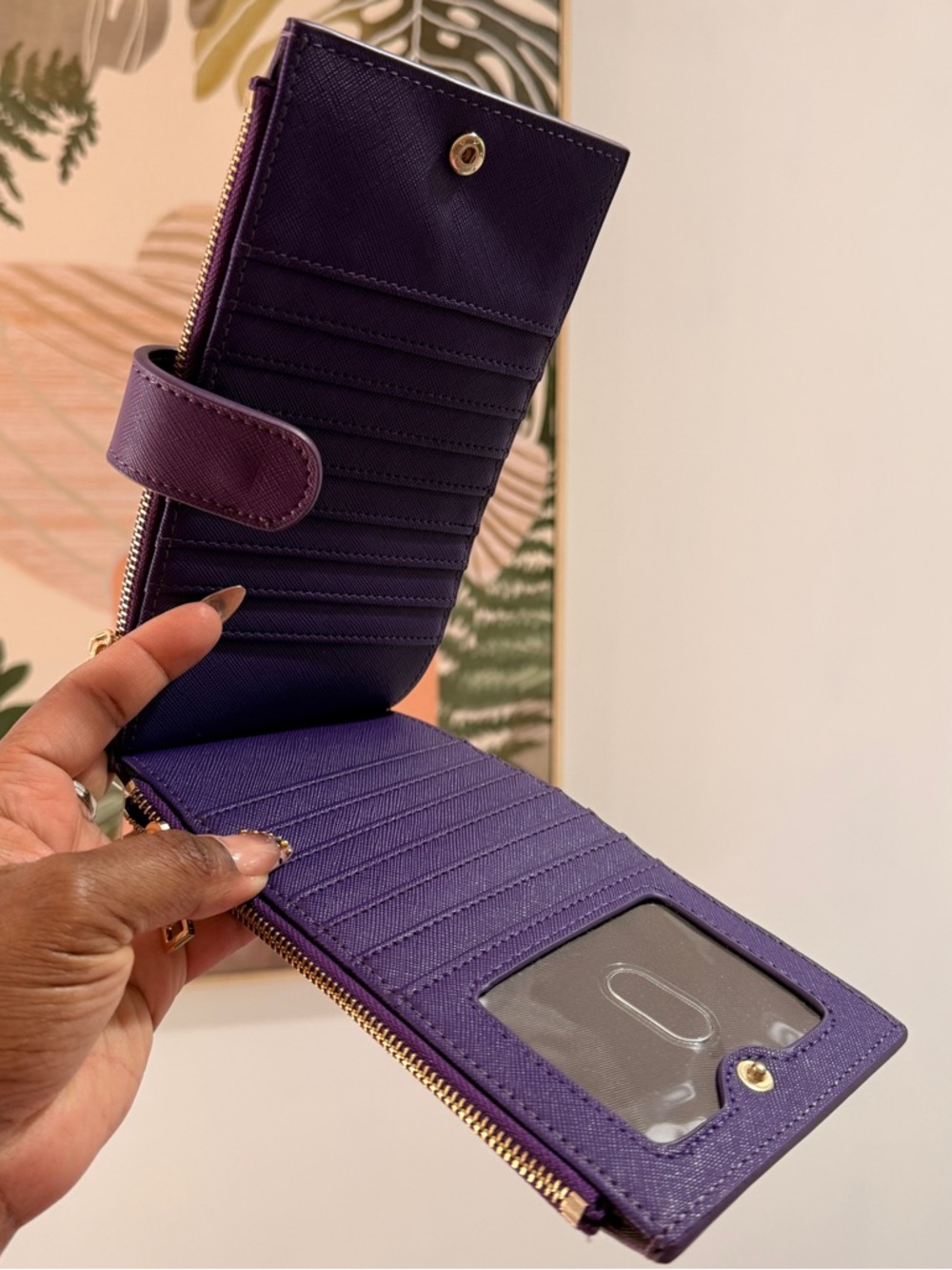 Purple Leather Zip Around Wallet